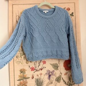 Derek heart baby blue chenille cropped cable knit sweater